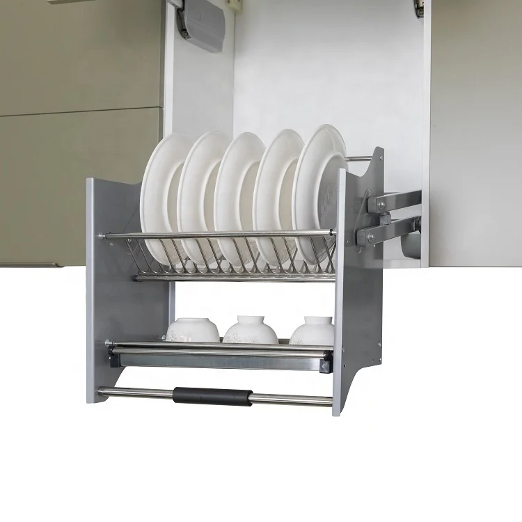 سلة رفع المطبخ سحب أسفل أرفف أسلاك الفولاذ خزائن الحائط رفع رف الأطباق الأجهزة رفع خزانة مخفية هيدروليكية #2