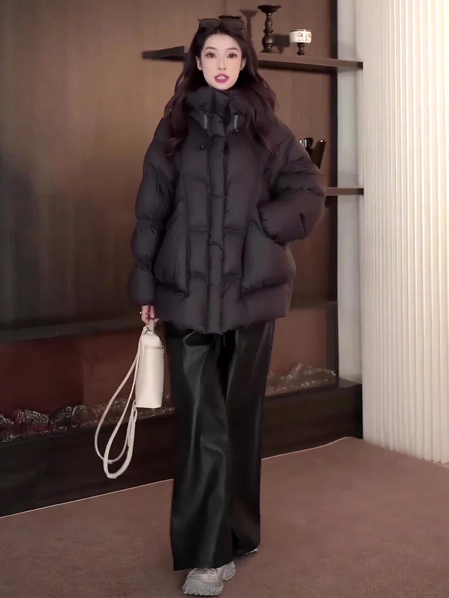 Mujer Thiened blanco Du down Puffer Jaet invierno 2025 nuevo Sle nube espuma sombrero diseño abrigo cálido dulce Sle longitud Regular