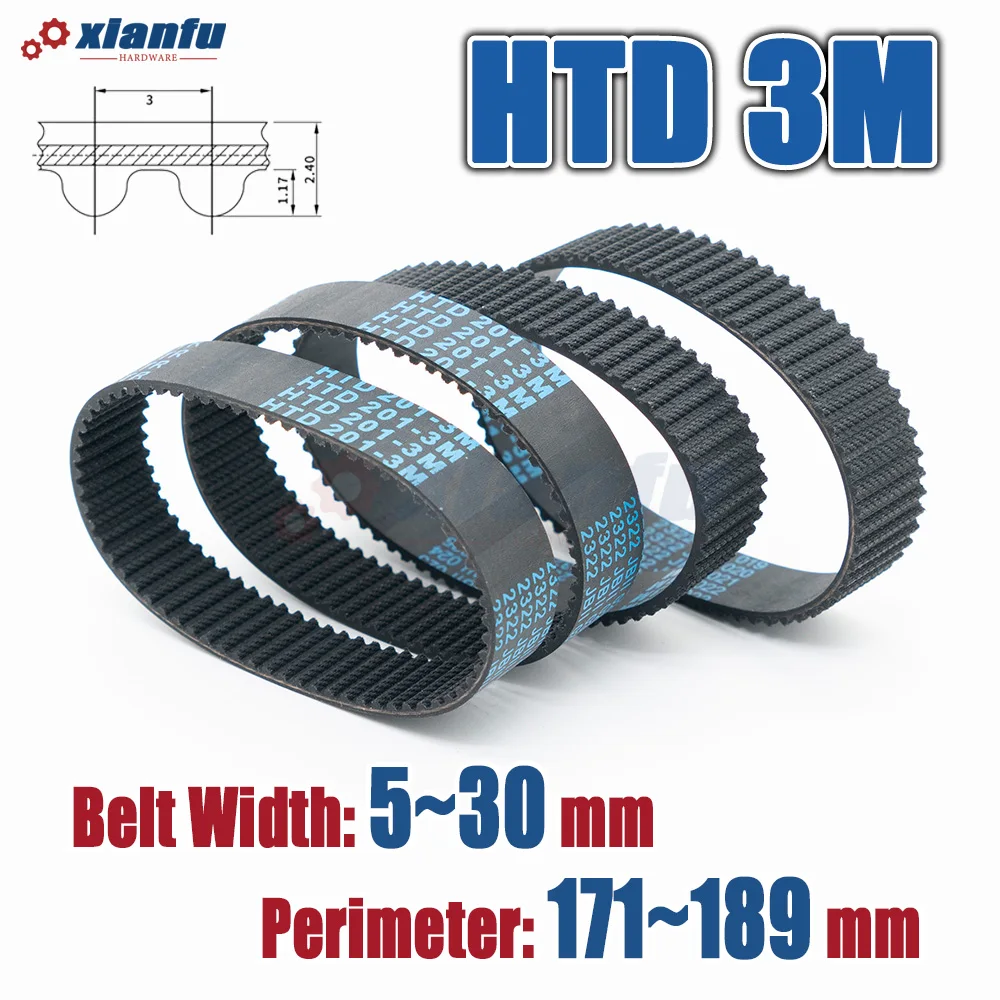 HTD 3M Rubber Timing Belt Perimeter 171 174 177 180 183 186 189mm 3M Drive Width 5~30mm Length 171~189mm HTD3M Transmission