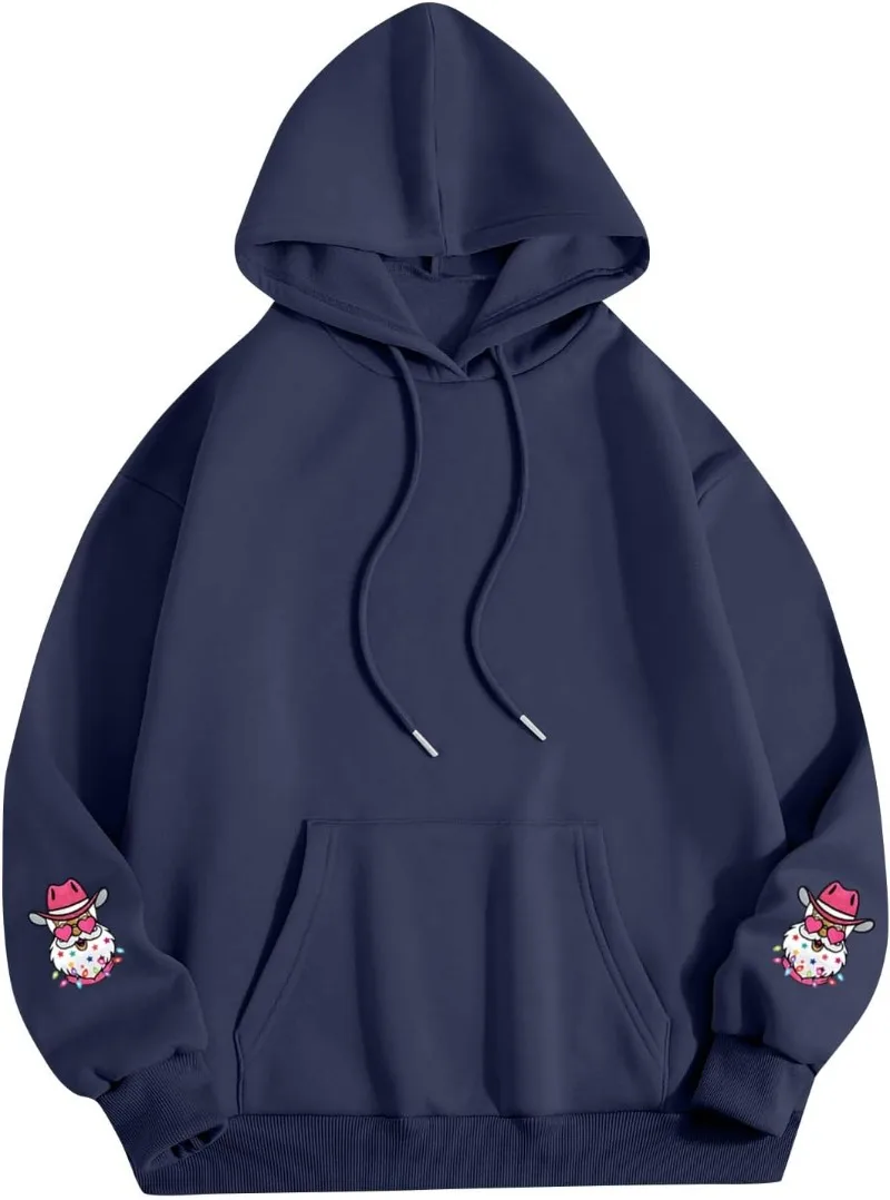 هوديس عيد الميلاد للنساء مطبوعة كم طويل البلوز الشتاء العصرية البلوز عارضة طويلة الأكمام عارضة لينة الشتاء مقنعين