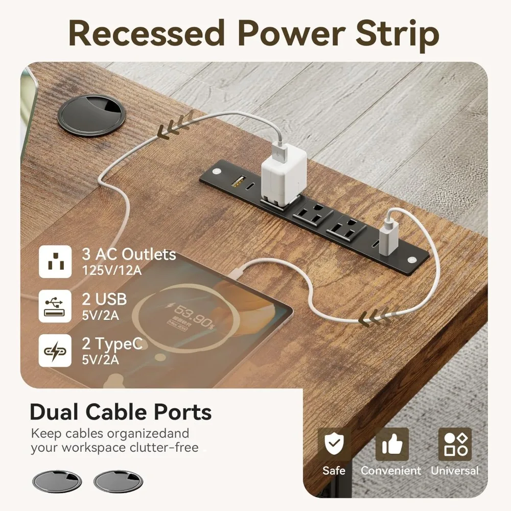 Biurko administracyjne 71 cali z portem USB, duże biurko komputerowe o powiększonej grubości, długie nowoczesne biurko, stół roboczy.