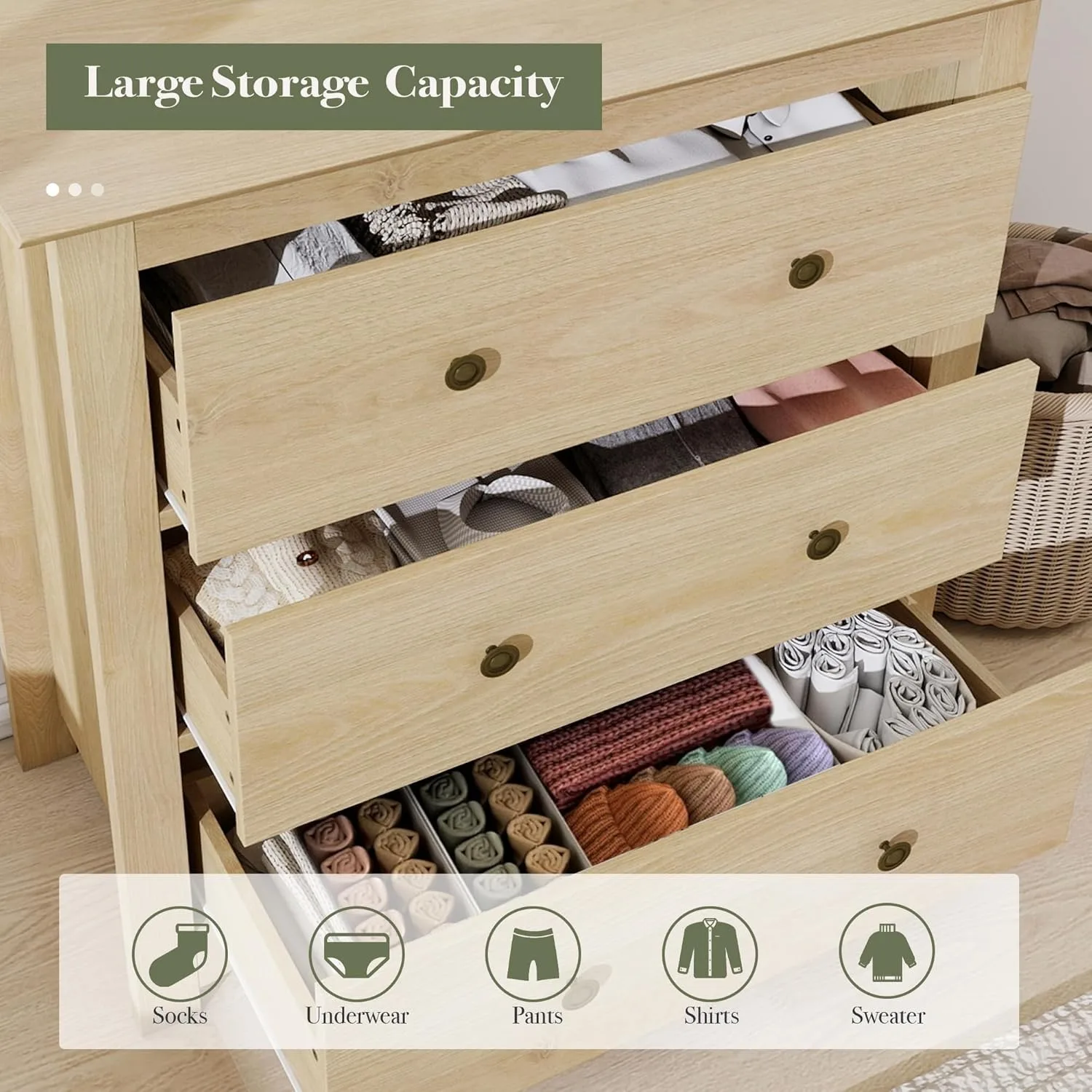 Mid-Century Modern 3-Drawer Bedroom Dresser with Wavefront Design 6