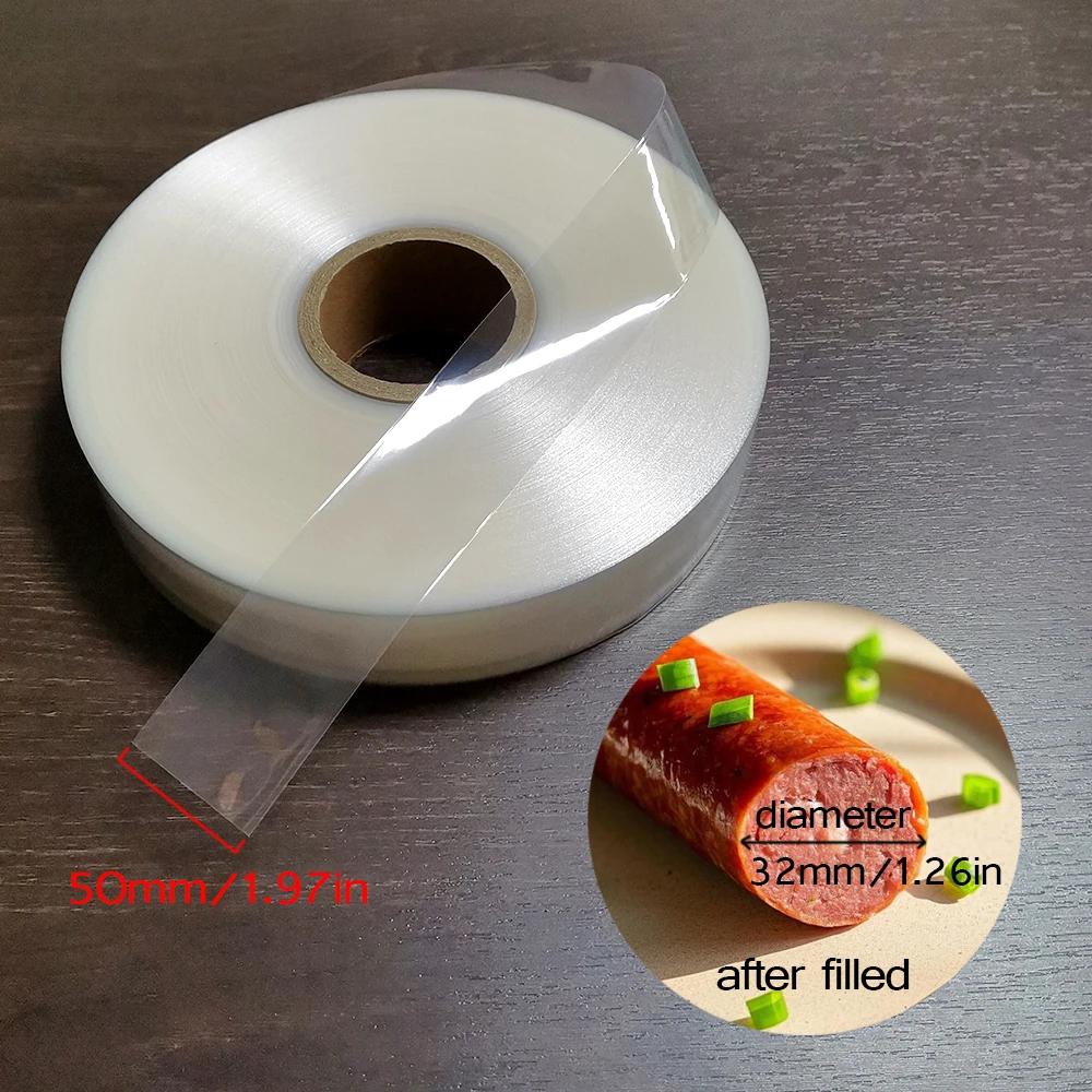 

12Mx 50mm Clear Plastic Sausage Casing For Sausage BBQ Fry Steam Sausages Meat Maker Tools Filling Inedible Casing Kitchen Tools