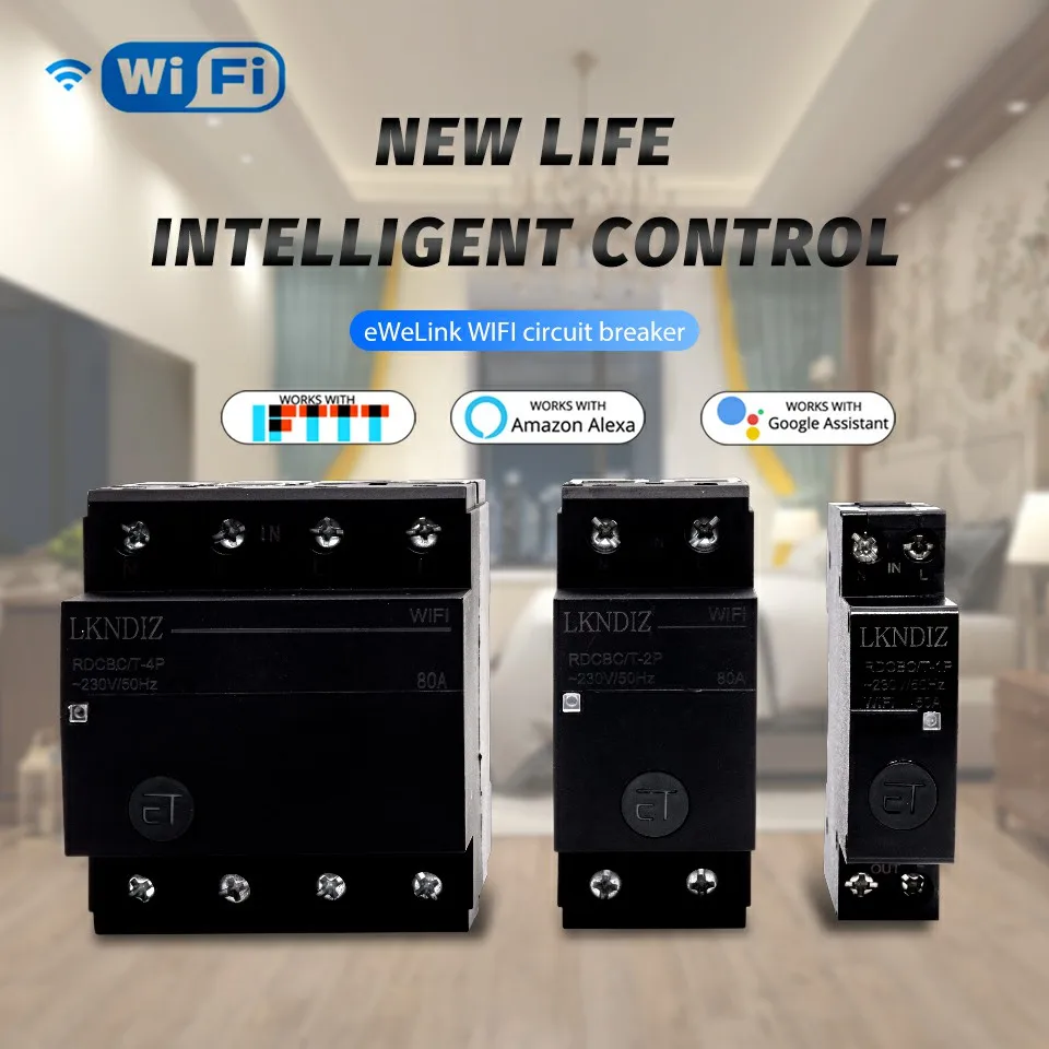 1P 2P 32A 63A 80A Din Rail WIFI Circuit Breaker  Smart Switch Remote Control by Smart Life TUYA for Smart Home