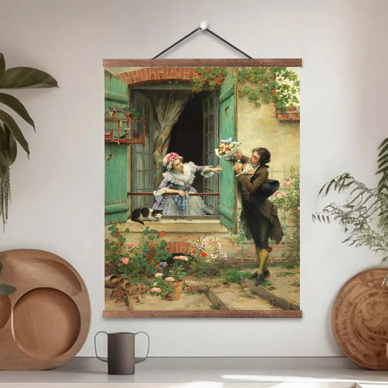 Pierre OutinOting, French Romantic oil painting, European figure scroll decorative painting depicting adoring figures