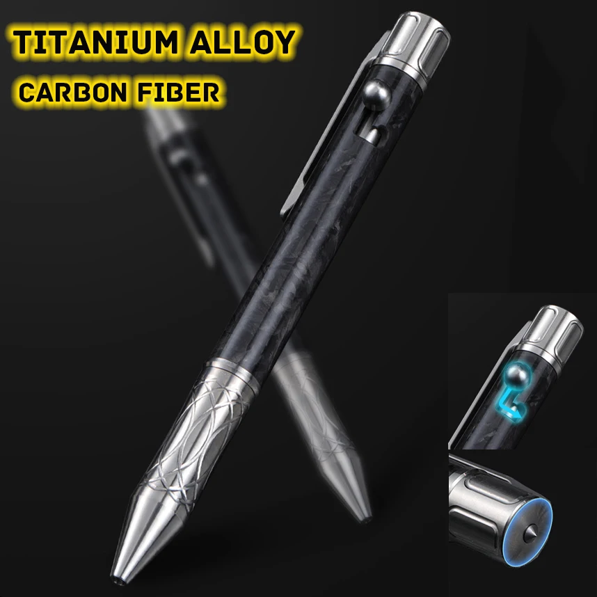 

Titanium Alloy Carbon Fiber Bolt Type Tactical Pen With Back Clip Multi-functional Self-defense Break Windows Pen Business Signa