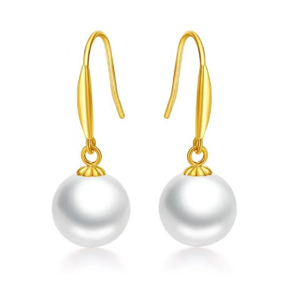 18k gold pearl earrings for women AU750 natural AAAA++++ 12-13mm Perfect Circle seawater pearl ear hook