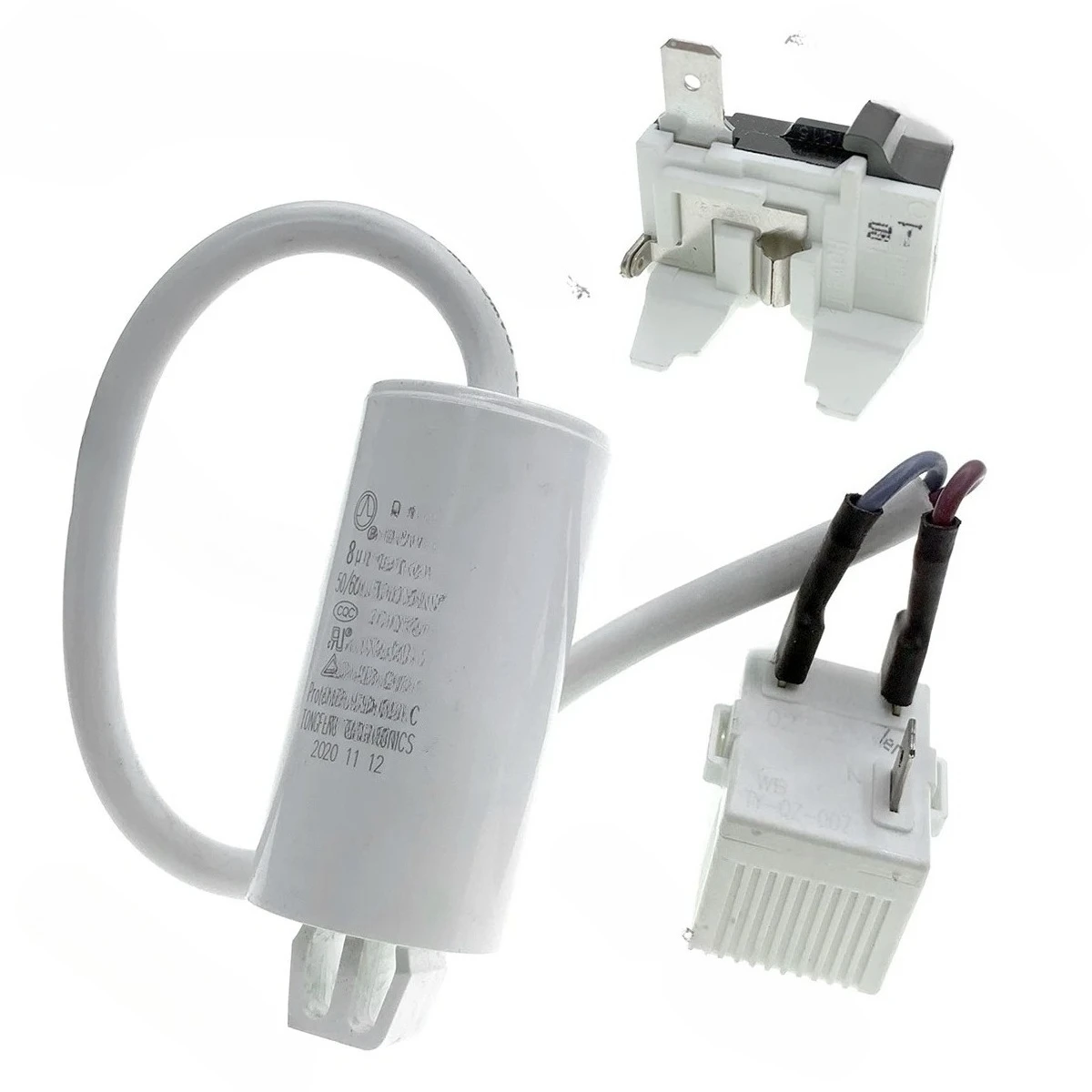 Para TY-QZ-007 Reemplazo de compresor de refrigerador PTC Relé de arranque y condensador CBB65 y kit protector de sobrecarga para congelador Danby