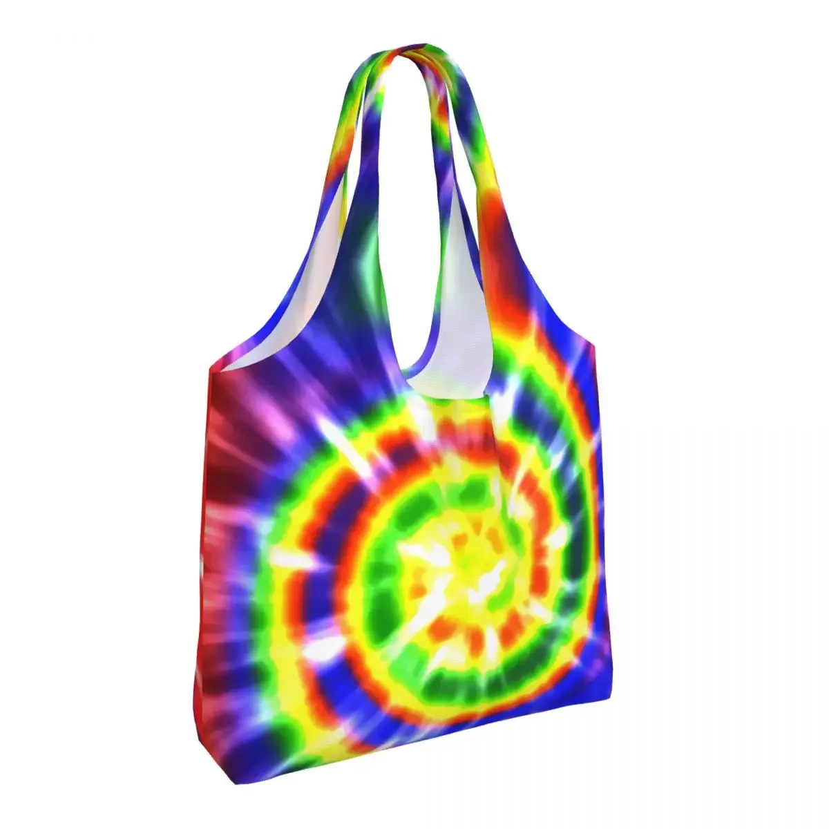 Custom Colorful Tie Dye Groceries Shopping Tote Bags Women Traditional Dyeing Art Canvas Shoulder Shopper Bags Capacity Handbag