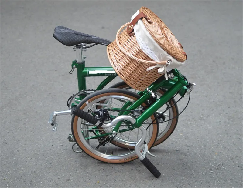 Bicycle Retro Wicker Basket For Brompton Folding Bike Front