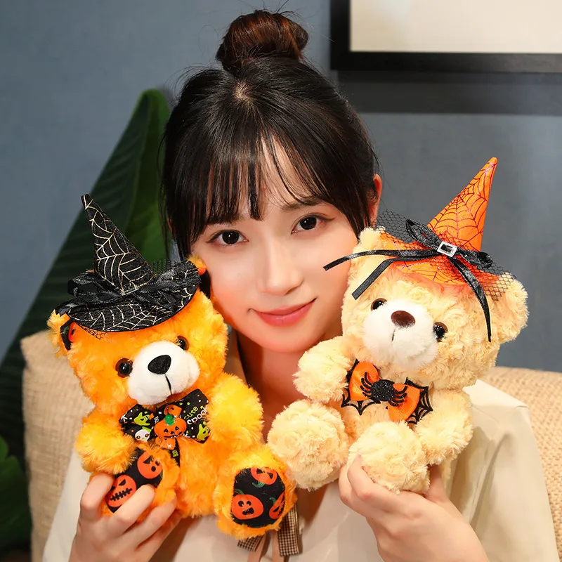 Oso de Halloween de 28cm, encantador sombrero con pajarita, traje relleno, muñecos de peluche de alta calidad, regalos para festivales