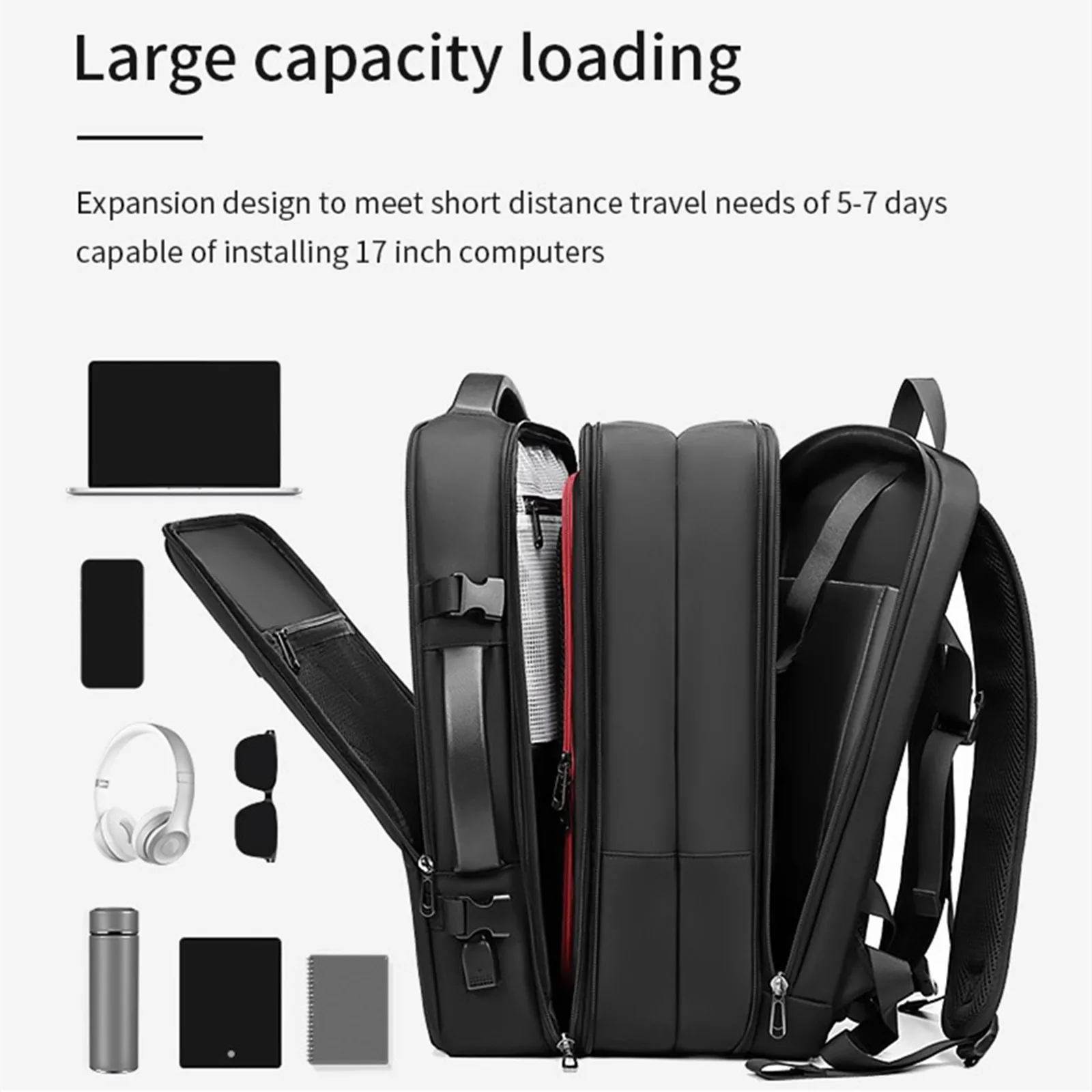 Scalable Business Backpack Men's Travel Knapsack With Waterproof Raincoat Luggage Bag Laptop Storage Pack 17.3 Computer Handbag