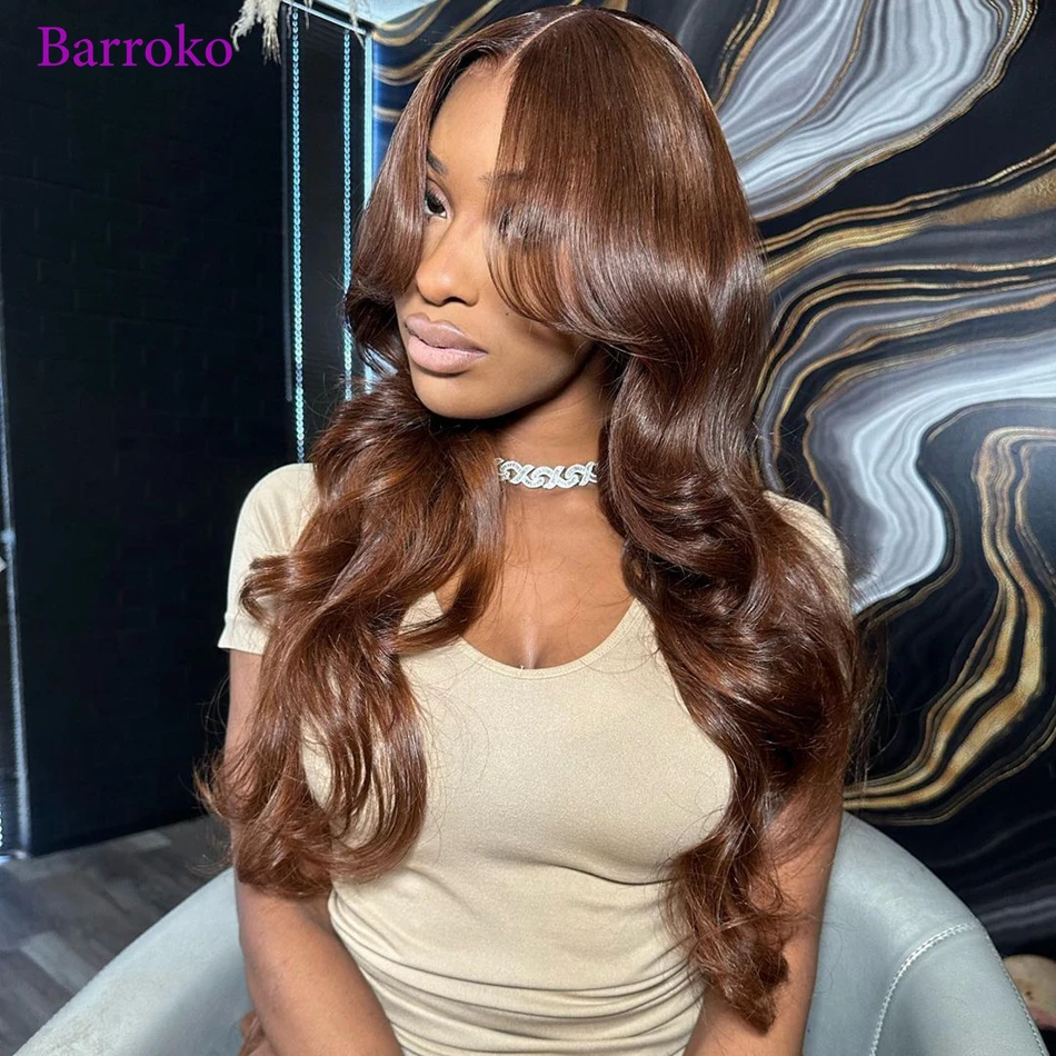 

Barroko 13x6 Glueless Lace Frontal Wigs Chocolate Brown Colored Body Wave Human Hair Wigs Wear Go 180% Brazilian Remy Hair Wigs