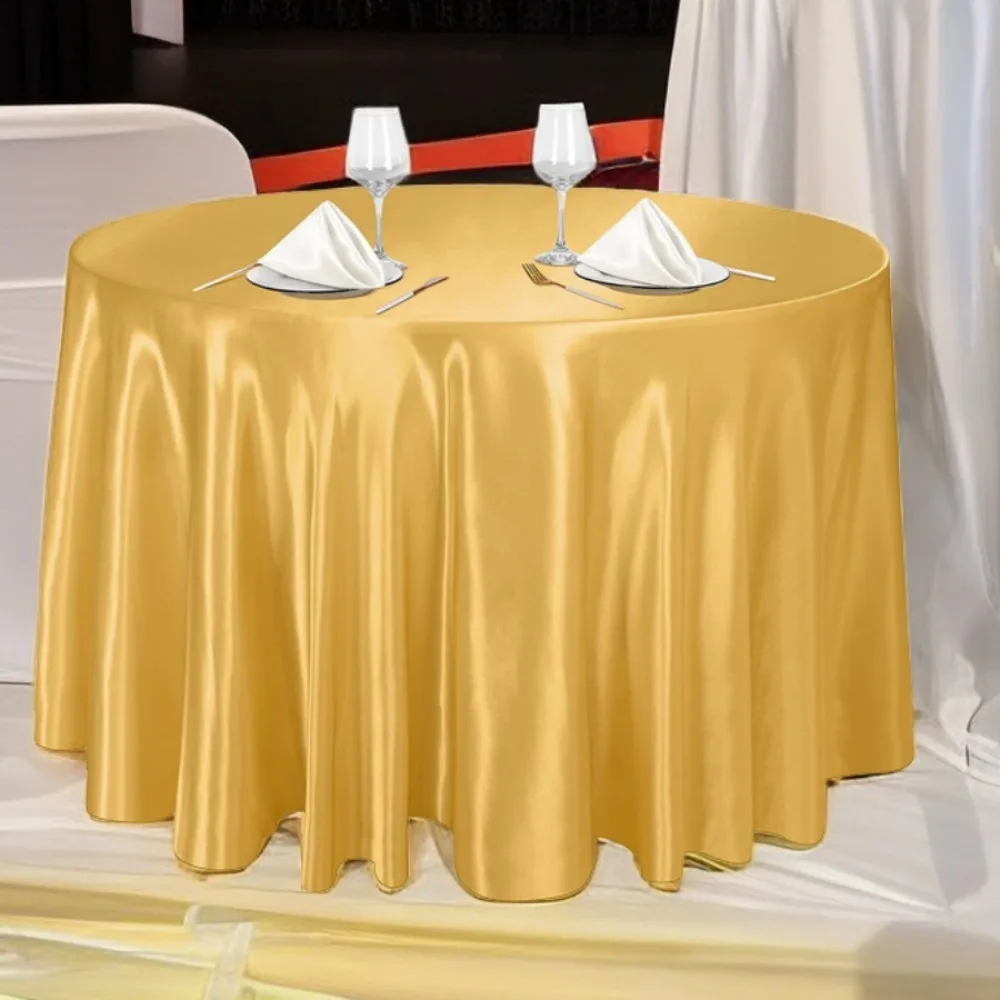 Luxurious Smooth Round Satin Tablecloth Bright Solid Color Table Cover Imitation Silk Table Decoration Banquet