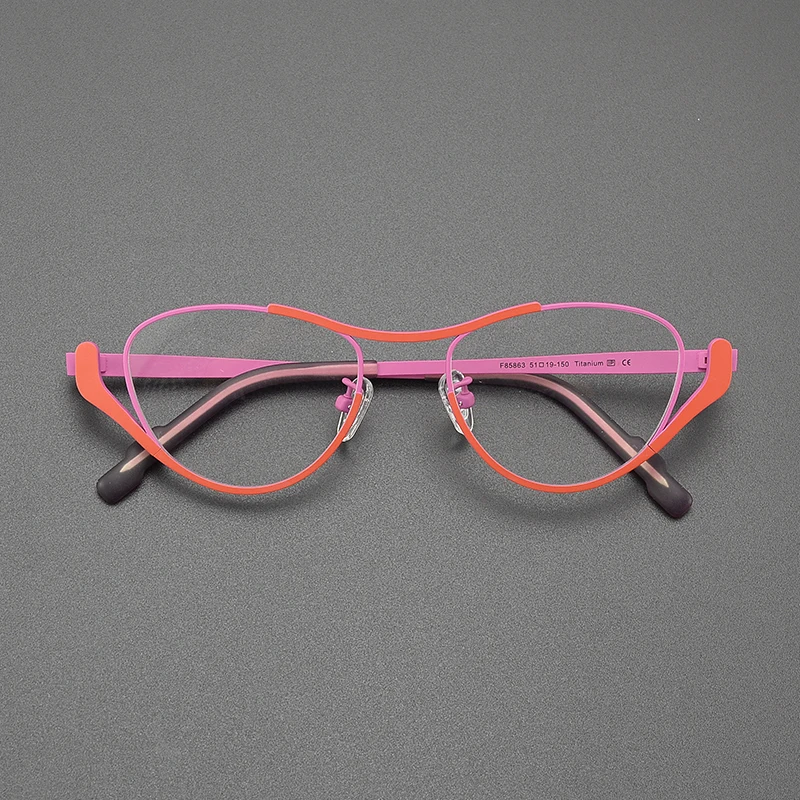 Niche design literary ultra light pure titanium cat eye patchwork color glasses frame retro casual fashion hip hop optical glas