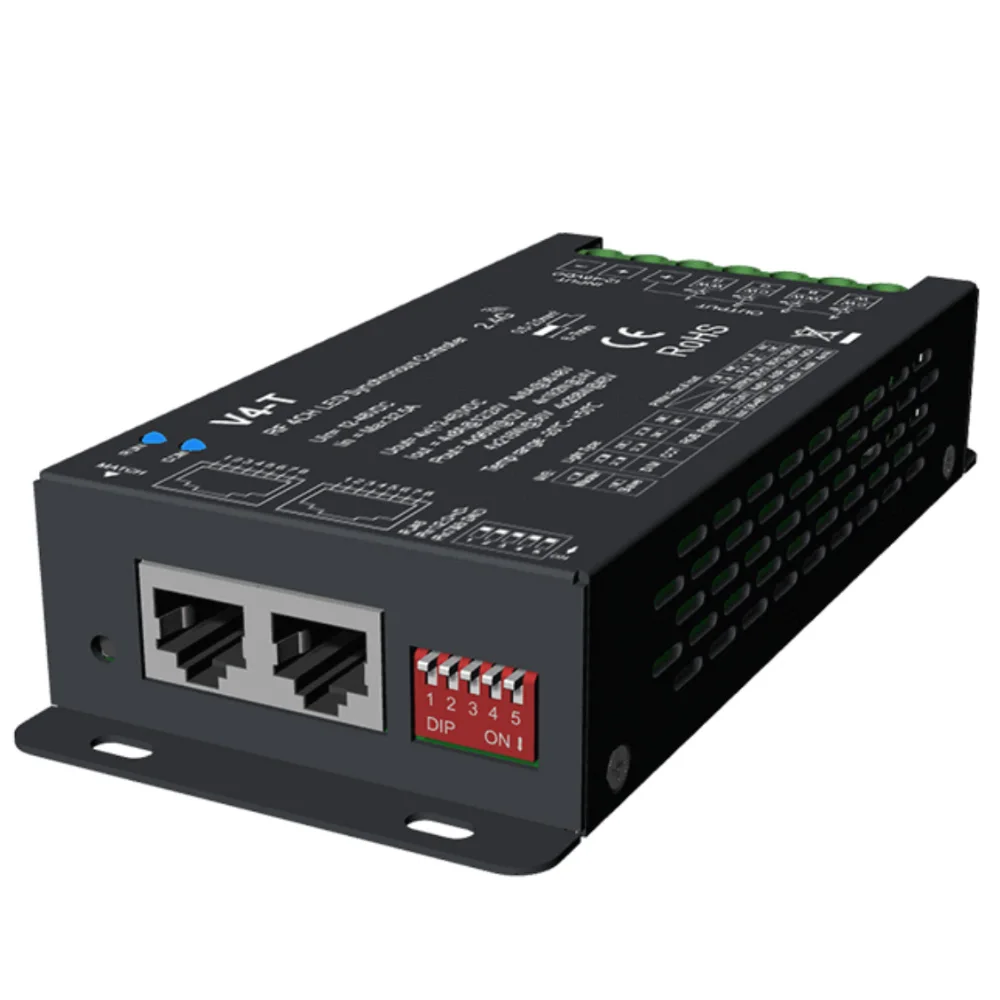 Controlador LED RGB V4-T DMX512 RJ45 4 canales 2,4G RF DC12-48V luz de Control remoto inalámbrico RGBW controlador de tira LED 16000Hz