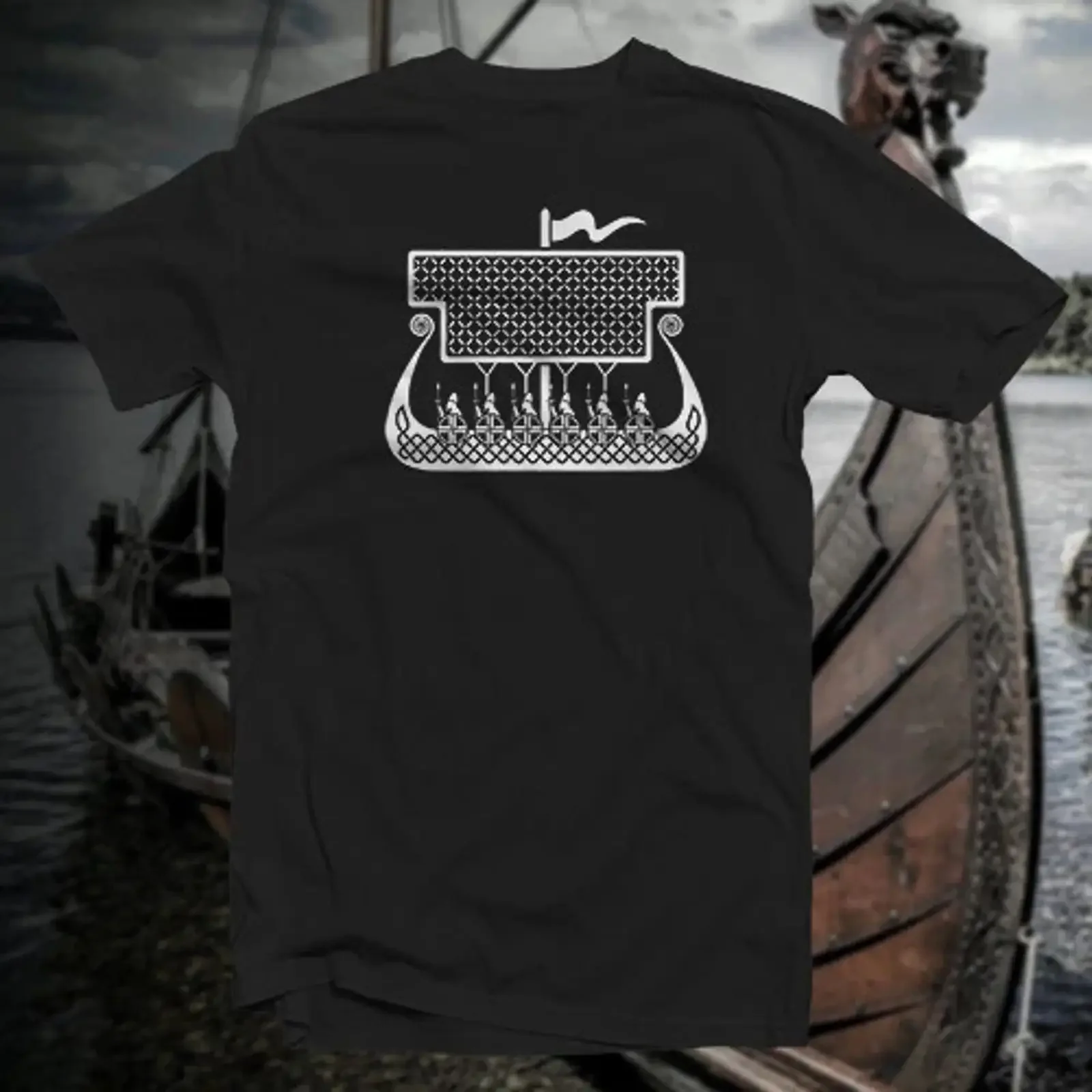 Viking Ship 1 COTTON T SHIRT Norse Rune Saxon Ward Magic Pagan Symbol vintage Washed designer clothes Top For Everyday Wear