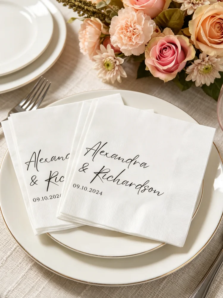 Personalized Initials Custom Monogram Printed Cocktail Napkins Disposable Paper Beverage Dinner Napkins Wedding Bridal Shower