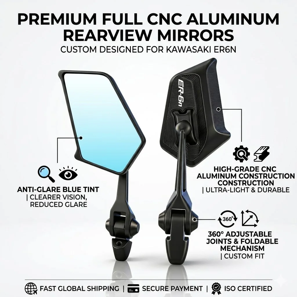 

Universal CNC All-Aluminum Motorcycle Mirrors Adjustable Folding Side Mirror For Kawasaki ER6N ER-6N ER 6N 2009-2016 2015 2014