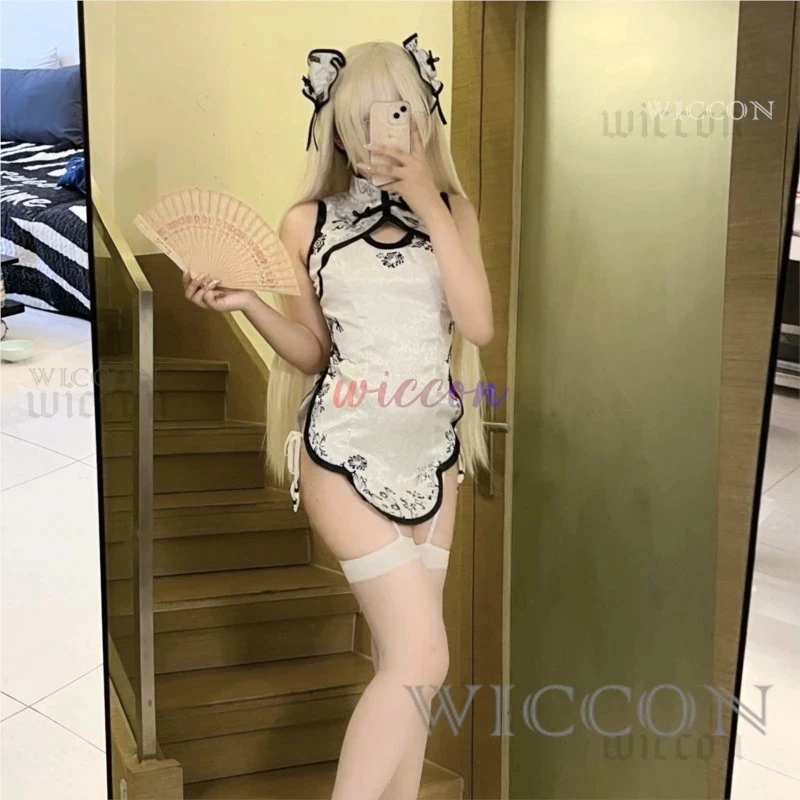 x;3,c'5\b/Kasugano Cosplay Hollow Lace Cheongsam Bandage Pajamas High Slit Yosuga No Sora Lingerie Traditional Ch5'g,7\j'8/ view 6