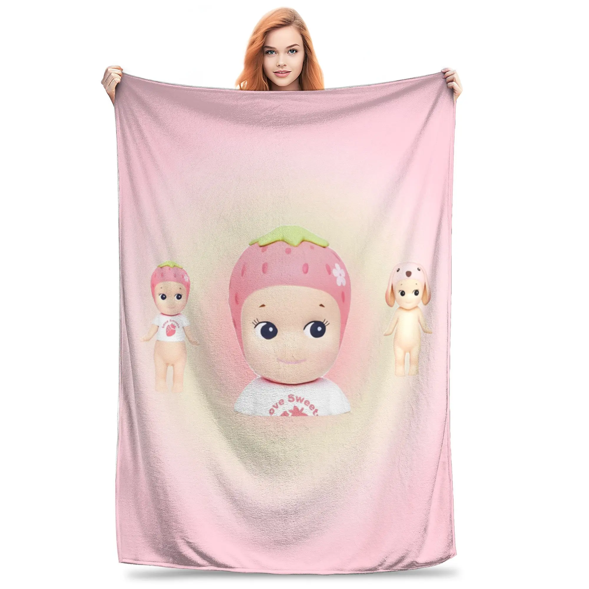 Super Soft Strawberry Sonny Angel Throw Blanket Premium Fleece Flannel Lightweight  Bed Blanket Cozy Warm Blankets