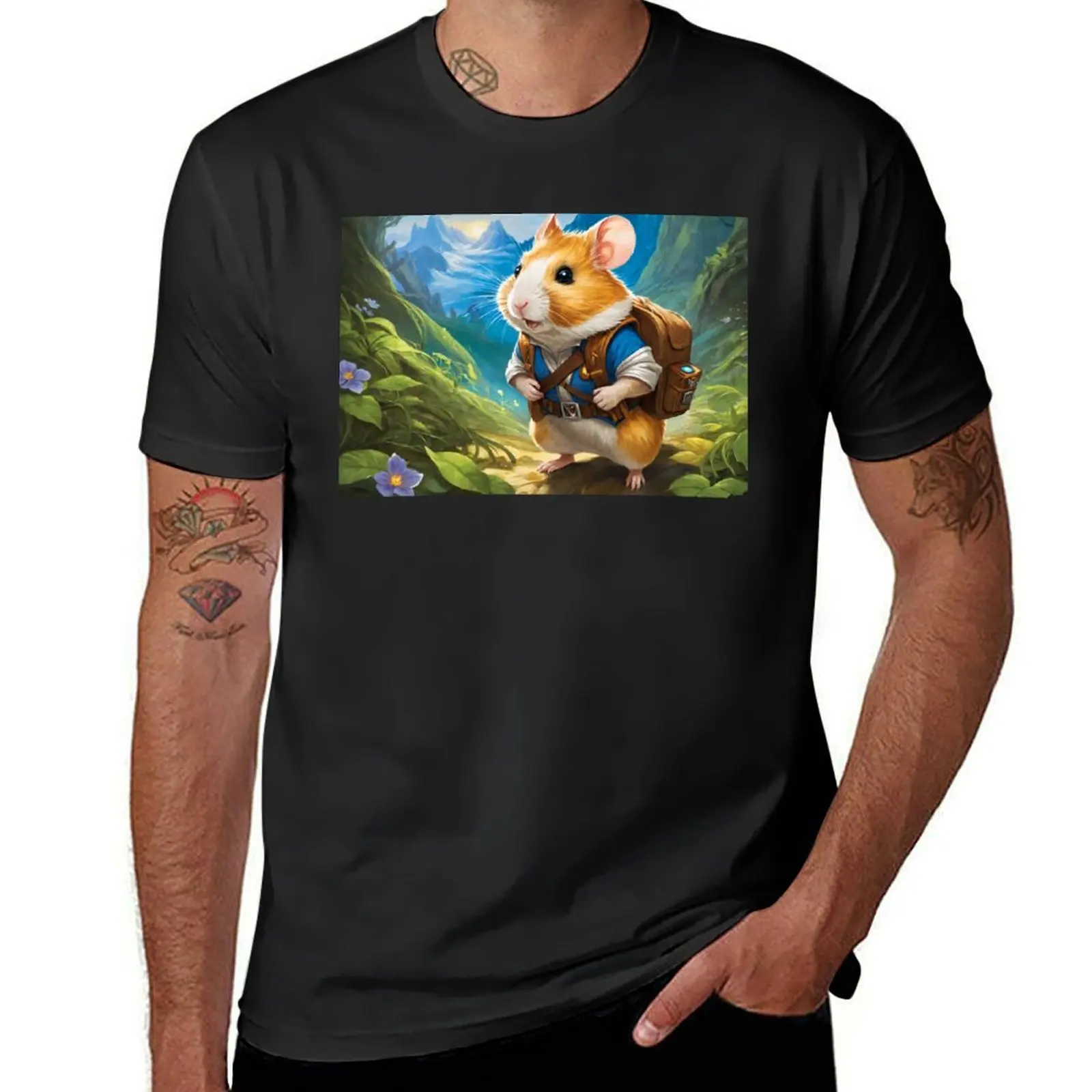 Cute Hamster Adventurer on a quest traveling trhough a valley T-Shirt for a boy tops animal prinfor boys oversized t shirt men