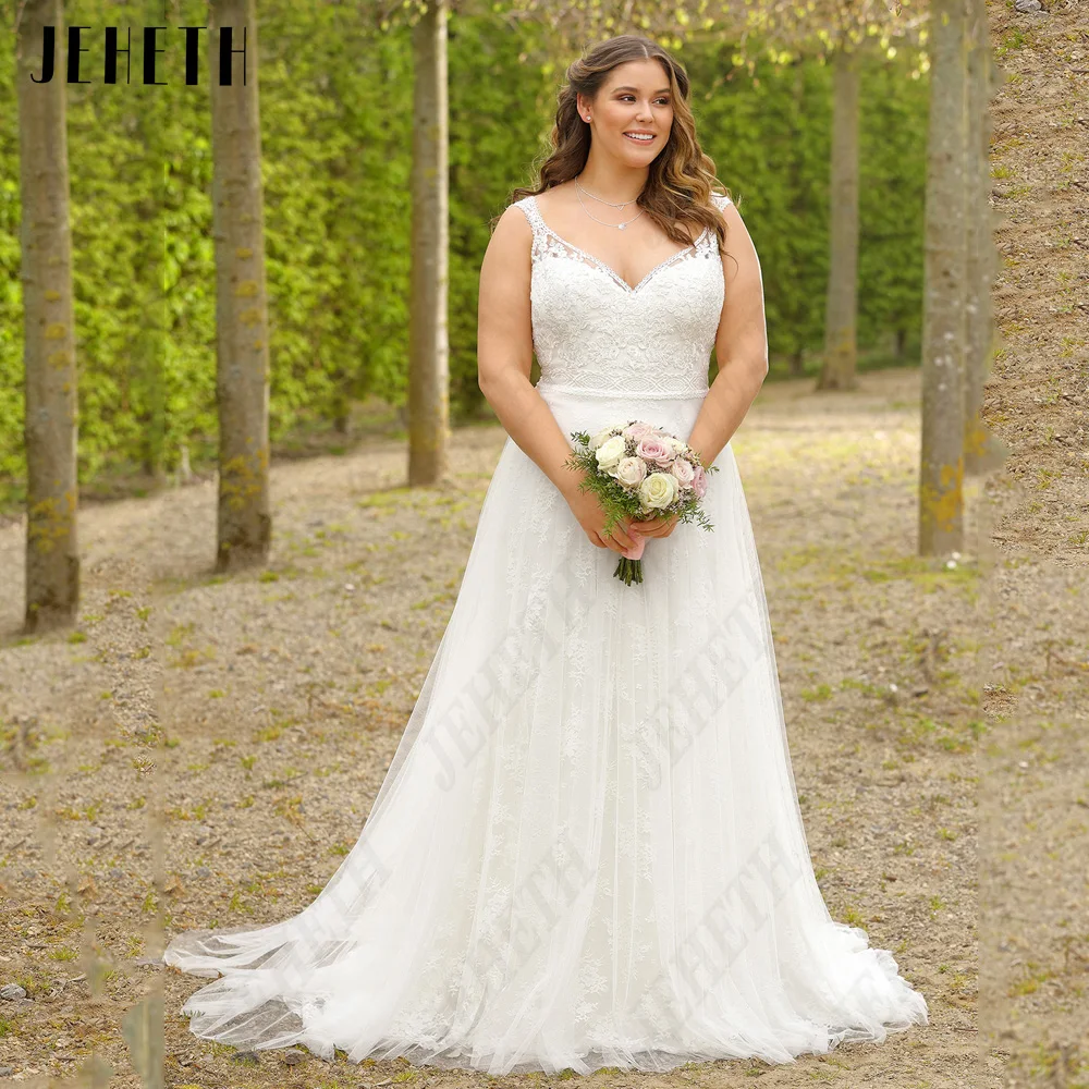 JEHETH Classic Wedding Dresses For Woman Sleeveless V-Neck Applique Bride Gowns Plus Size A-Line Tulle vestidos de novia 2024