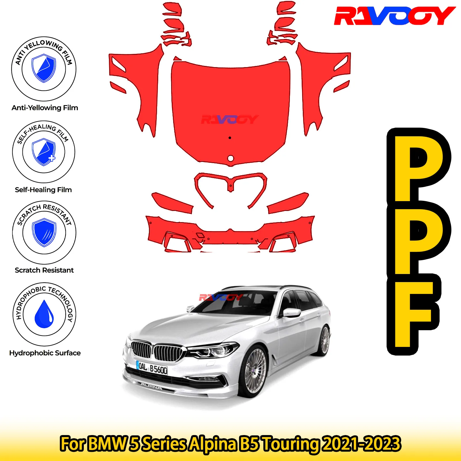 

For BMW 5 Series Alpina B5 Touring 2021-2023 Glossy Matte Black Precut front PPF Kit Paint Protection Film