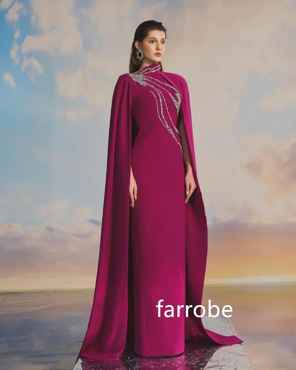 Customized Fashion Jersey Sequined Pleat A-line High Collar Midi Dresses Cocktail Dresses Classic Exquisite Modern Style Chines