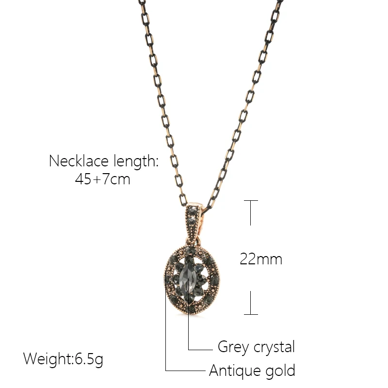 Kinel Charm Boho Women Pendant Necklace Antique Gold Color Gray Crystal Ethnic Bridal Wedding Vintage Jewelry Russia Accessories