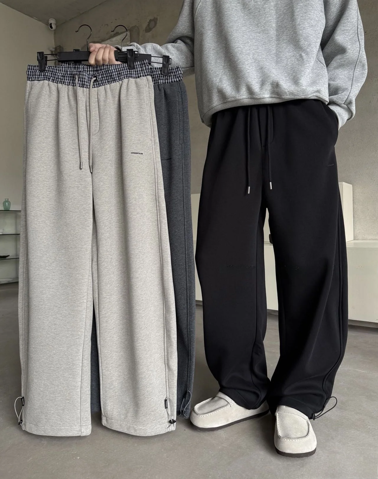 

Dry Men's Winter Thiened Fce Lined Plaid Patchwork Casual Pants American Sle Loose Straight Leg Sport Sweatpants