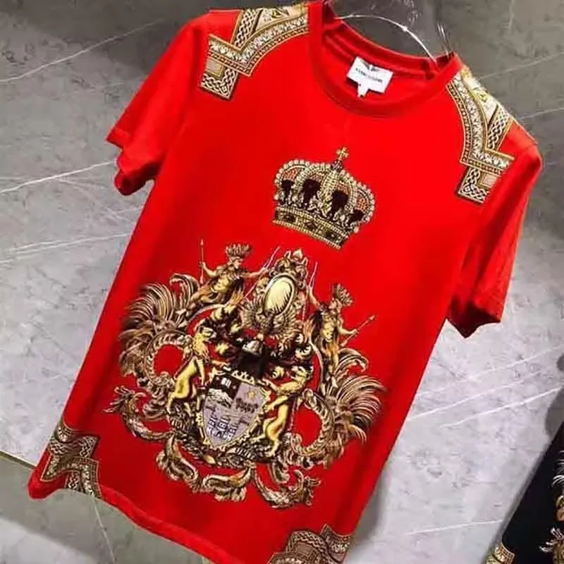 fashion New Crown Red Short Sleeve T-Shirt Fashion Men\'s Summer Leisure Thin Fashion Temperament Slim Half Sleeve