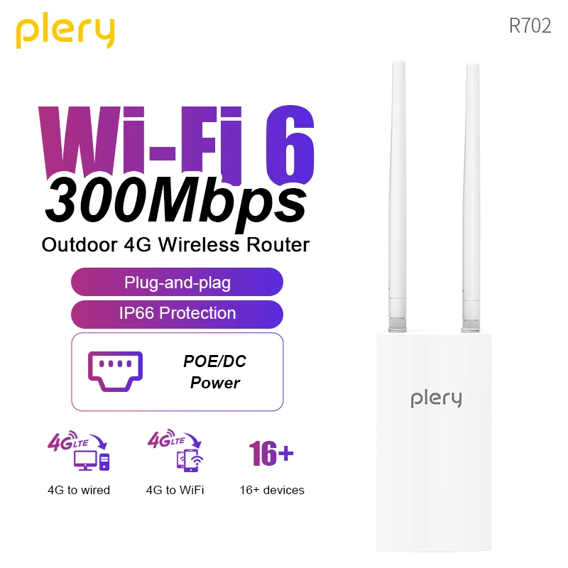 PLERY 4G LTE Wireless Router 150Mbps with External Antenna Booster WiFi Networking Modem SIM Card Slot for Home Office Network