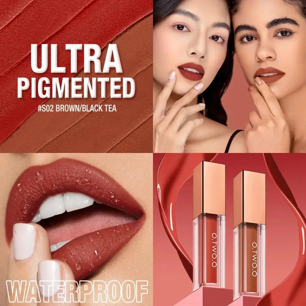 O.TWO.O 2 pz Rossetto Opaco Set di Trucco a Lunga Durata Impermeabile Color-blocking Lip Tint Sexy Antiaderente Velluto Lip Gloss Kit di Trucco