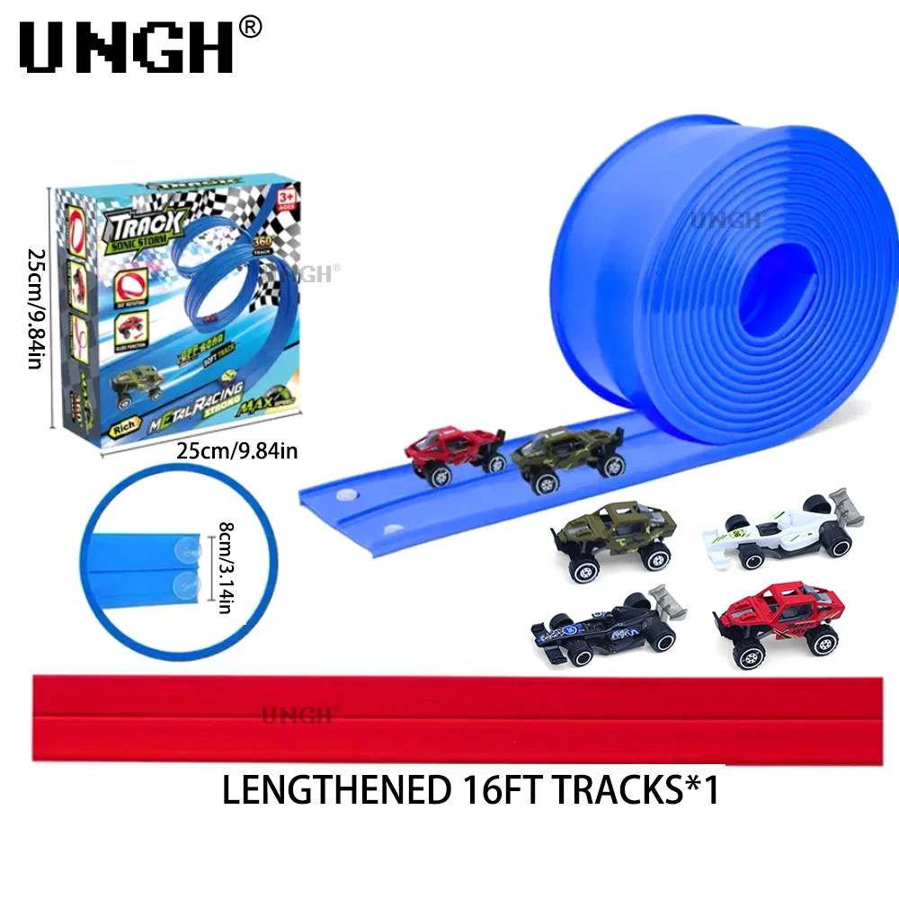 Flexible Race Track Toy DIY Double-track Racing Car Track 4 Shock-Resistant Toy Cars Roll Up Race Track for Kids Game Gift