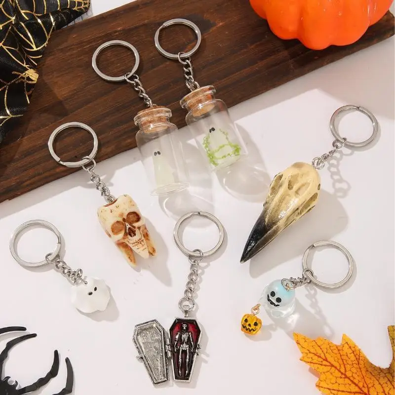 Luminous Ghost Keychain Halloween Tiny Glow Drifting Bottle Adopt Ghost Keyring Creative Design Green Spectre Jewelry Gift