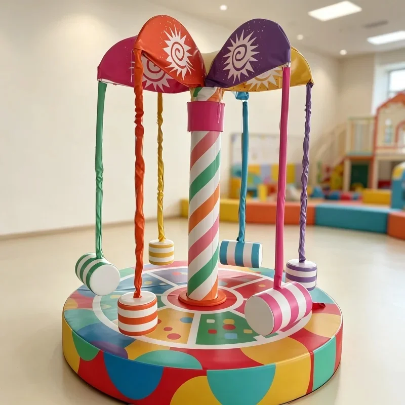 Cute Candy Motorized Indoor Playground for Kids Candy Coconut Palm Toys Carousel Merry Go Round Children Kid Soft Play Equipment
