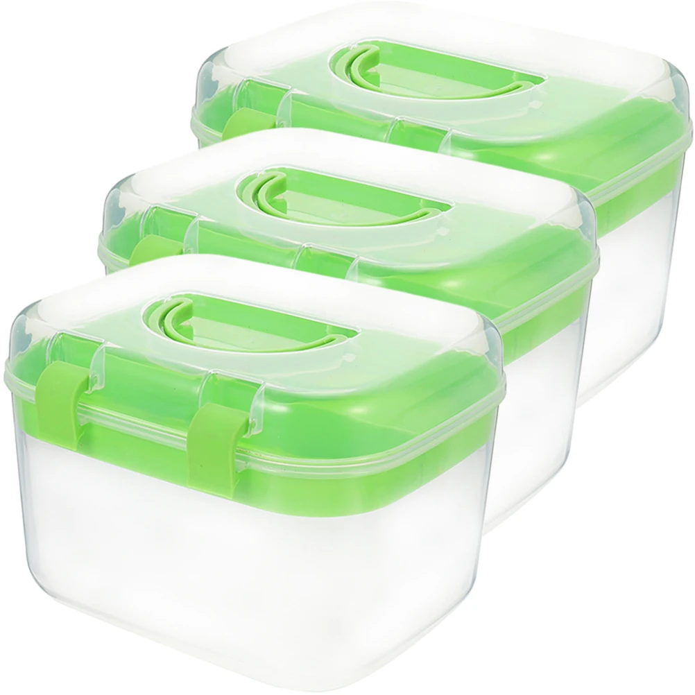

3Pcs Double Layer Storage Box Premium Plastic Handle Design Round Corner Safety Clasp Large Capacity for Pills Sewing Tools Art