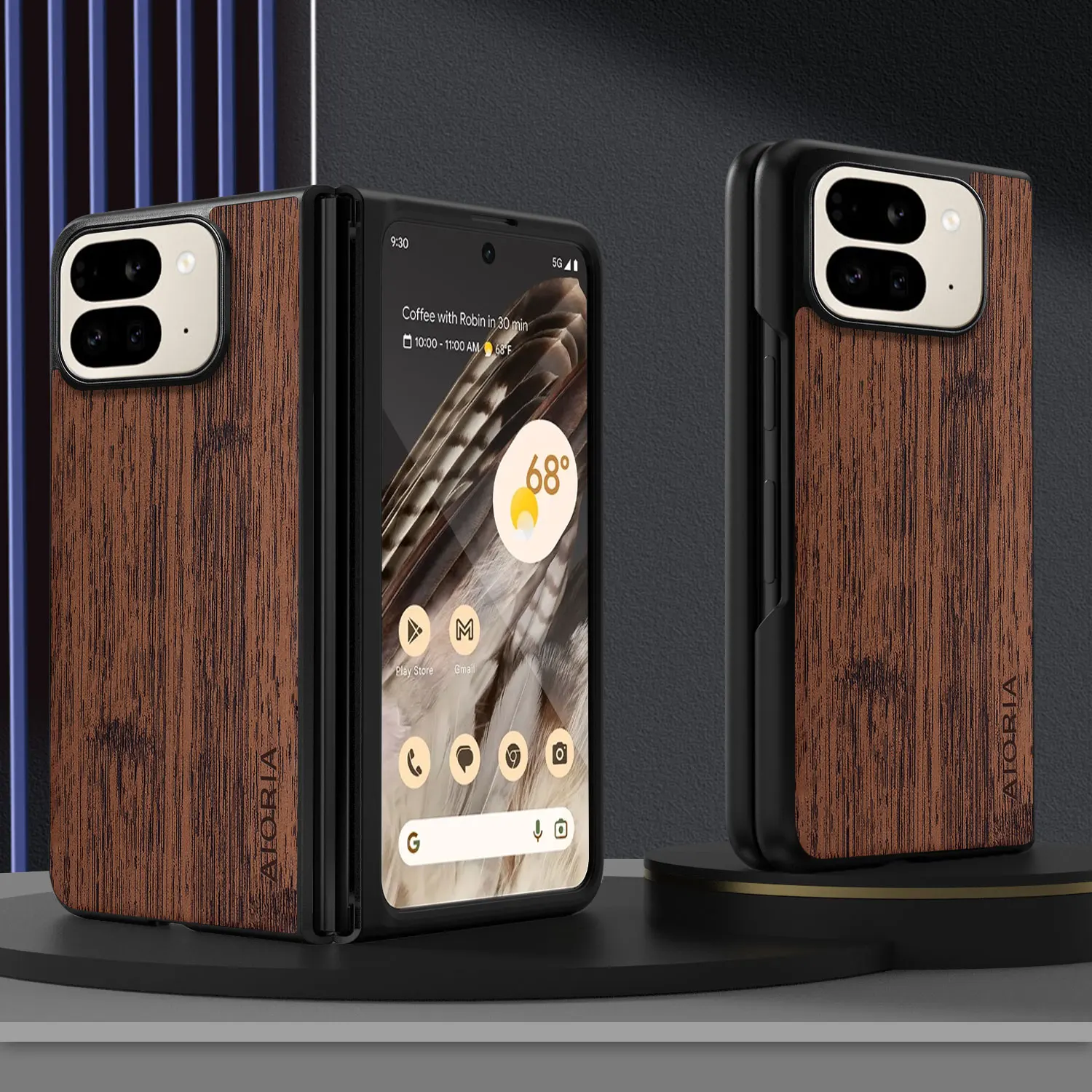 Funda para Google Pixel 10 9 Pro Fold, cubierta de teléfono de cuero PU con textura de madera recta para Google Pixel 10 Pro Fold, funda protectora.