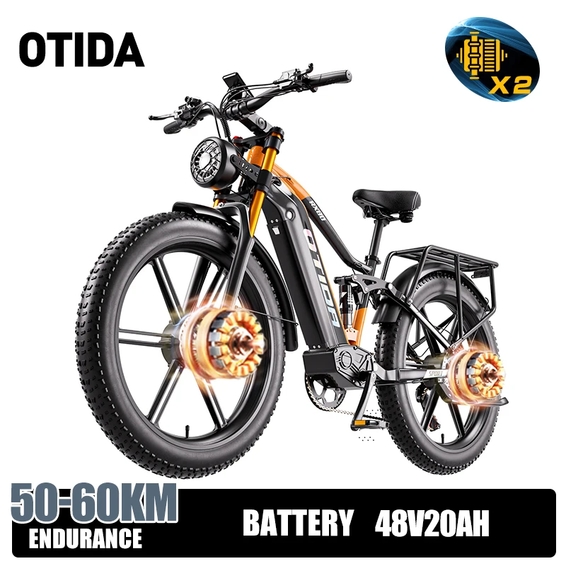 OTIDA RX80 Off-road Elektrische Fiets met Dubbele Motoren 48V20Ah 26 Inch Vetbanden E-Bike Mountain Elektrische Fiets Motorfiets voor Volwassenen