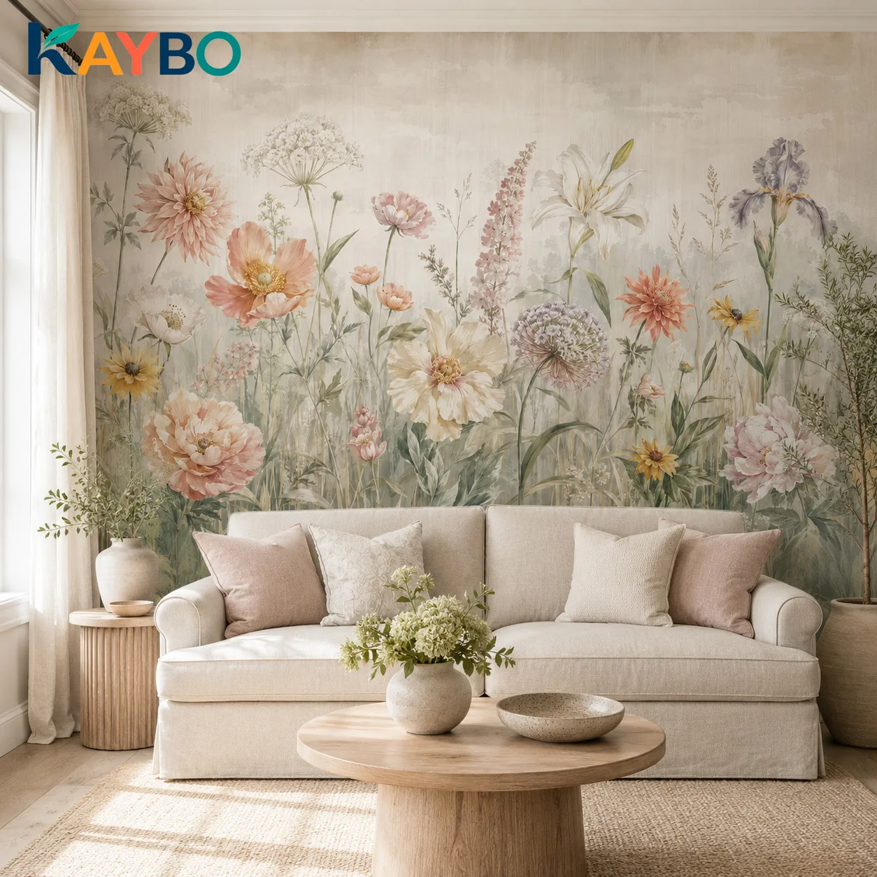 Custom Vintage Pastel Floral Wallpaper Mural Peony Lily Wildflower Wall Decor Living Room Bedroom Non Self Adhesive