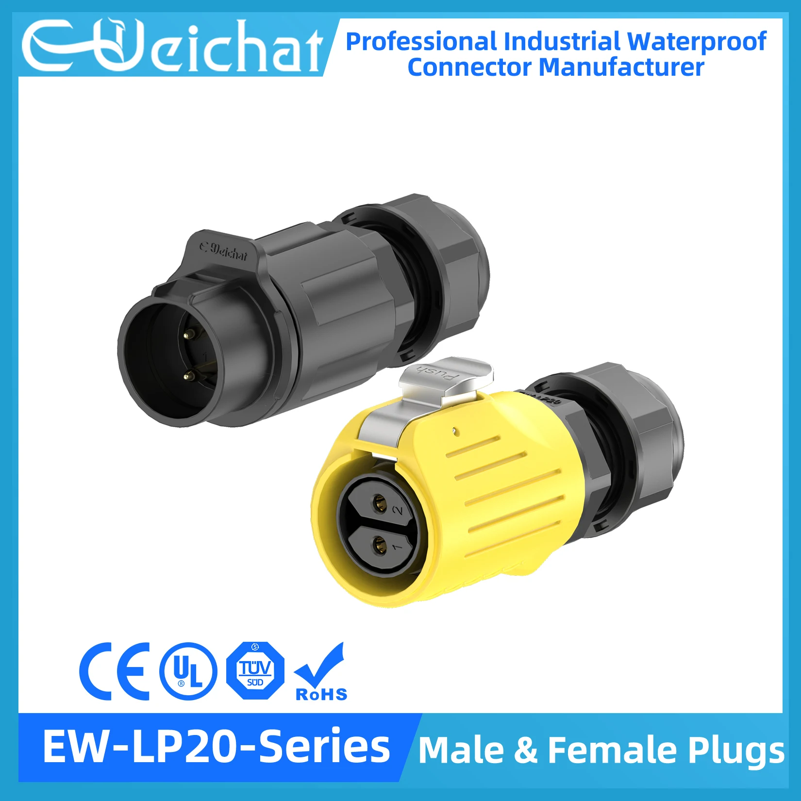 

EW-LP20 Waterproof Connector IP68 Industrial Circular Aviation Electrical PBT Shell Connector M20 2-14 Pin Female & Male Plug