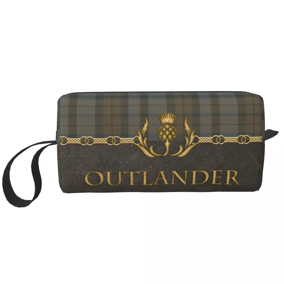 Leather And Tartan Outlander Pattern Cosmetic Bag Modern Plaid Check Texture Makeup Toiletry Organizer Beauty Storage Dopp Kit