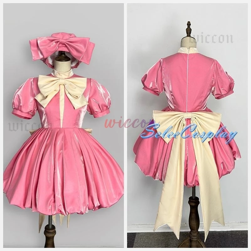 CardCaptor Sakura Cosplay Costume Pink Sakura Princess Dress Cosplay Costume Lolita Kawaii Pink Dress with Bowknot and Gloves