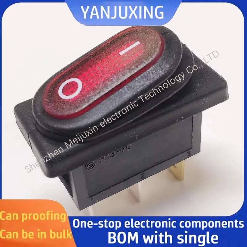 1pcs/lot Waterproof boat-shaped switch R13-70B8 three-pronged two-speed red light switch 10A 11*30