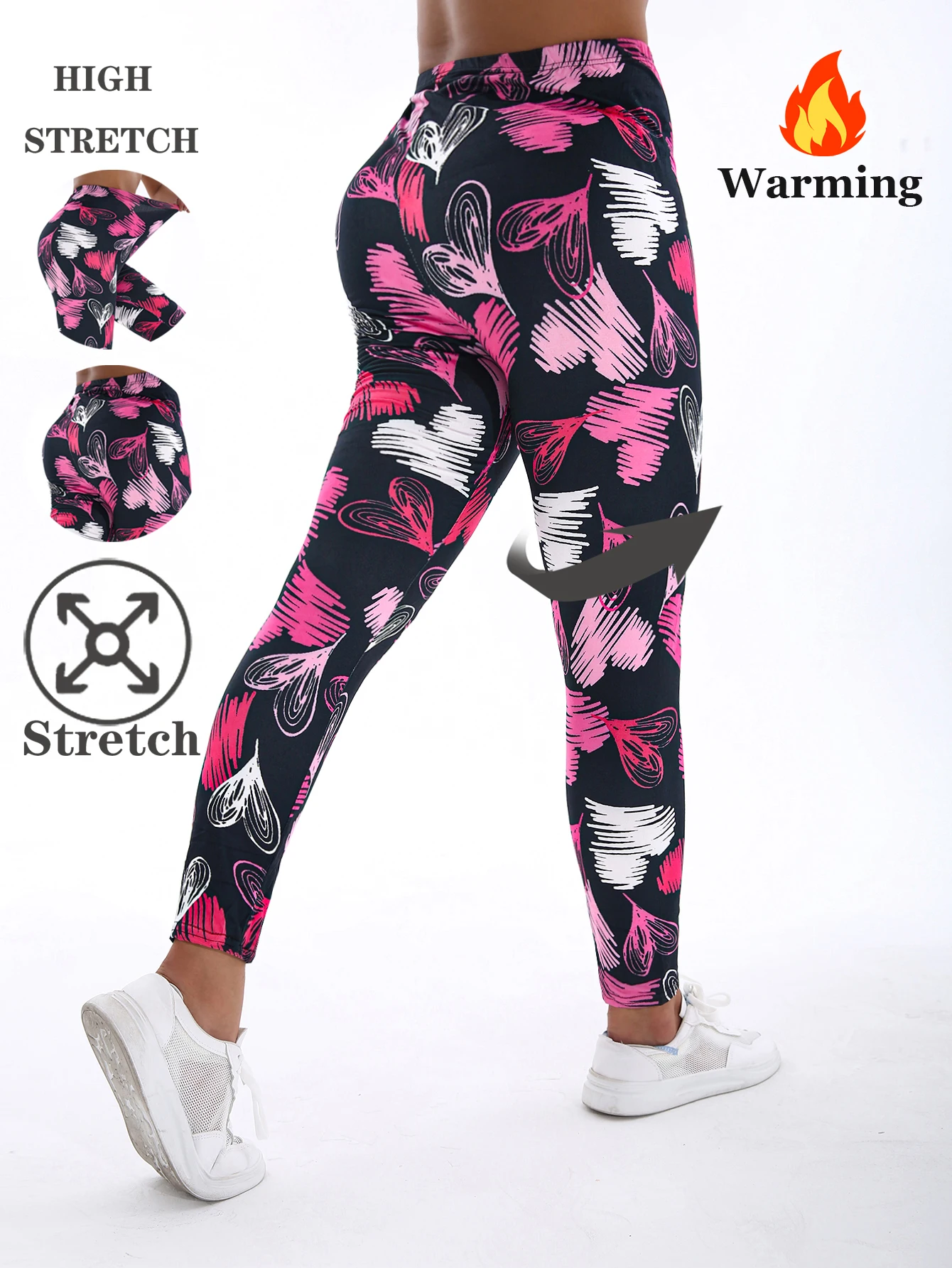 

Autumn Winter 1PACK Women's Red And White Love Plush Thick Sexy Tight Legging Casual Sports Elegant Fitness Yoga Pants