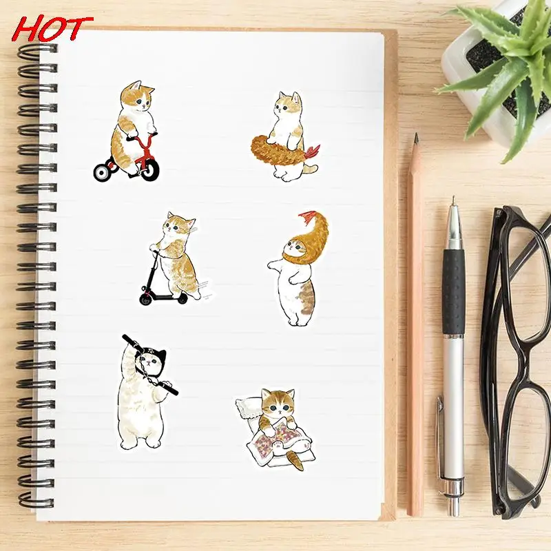 64Pcs Cute Cat Cartoon Stickers Aesthetic Kawaii Animal Decals Kids Toys Scrapbook Laptop Luggage Phone Graffiti Sticker