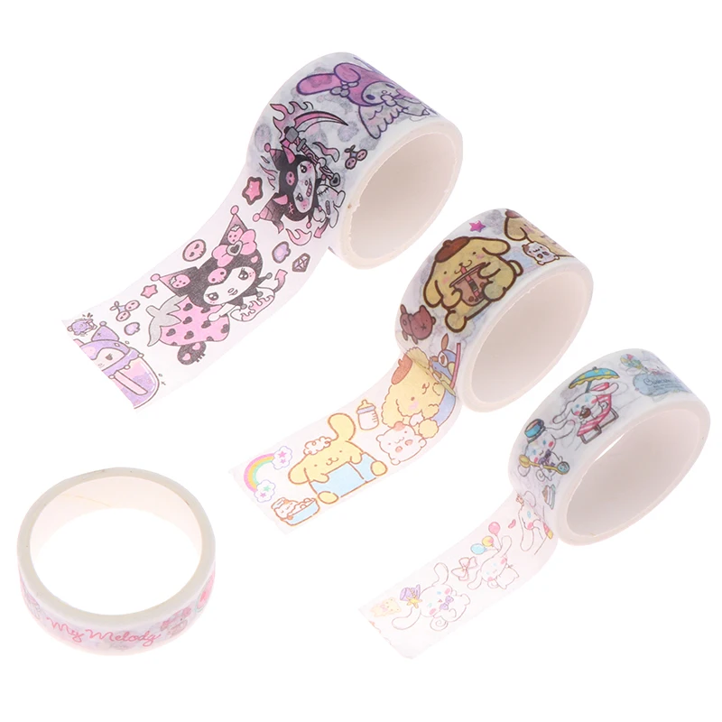 Sanrio Sticker Roll Gift Box Cute Hello Kitty Cinnamoroll Kuromi My Melody Pompompurin Hand Acount Tape Stickers Decal Kids Toys