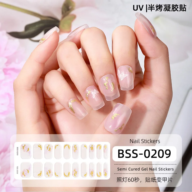 20 Strips Semi-Uitgeharde Gel Nail Nail Sticker Waterdichte Langdurige Volledige Dekking Nagel Decals Uv Lamp Nodig