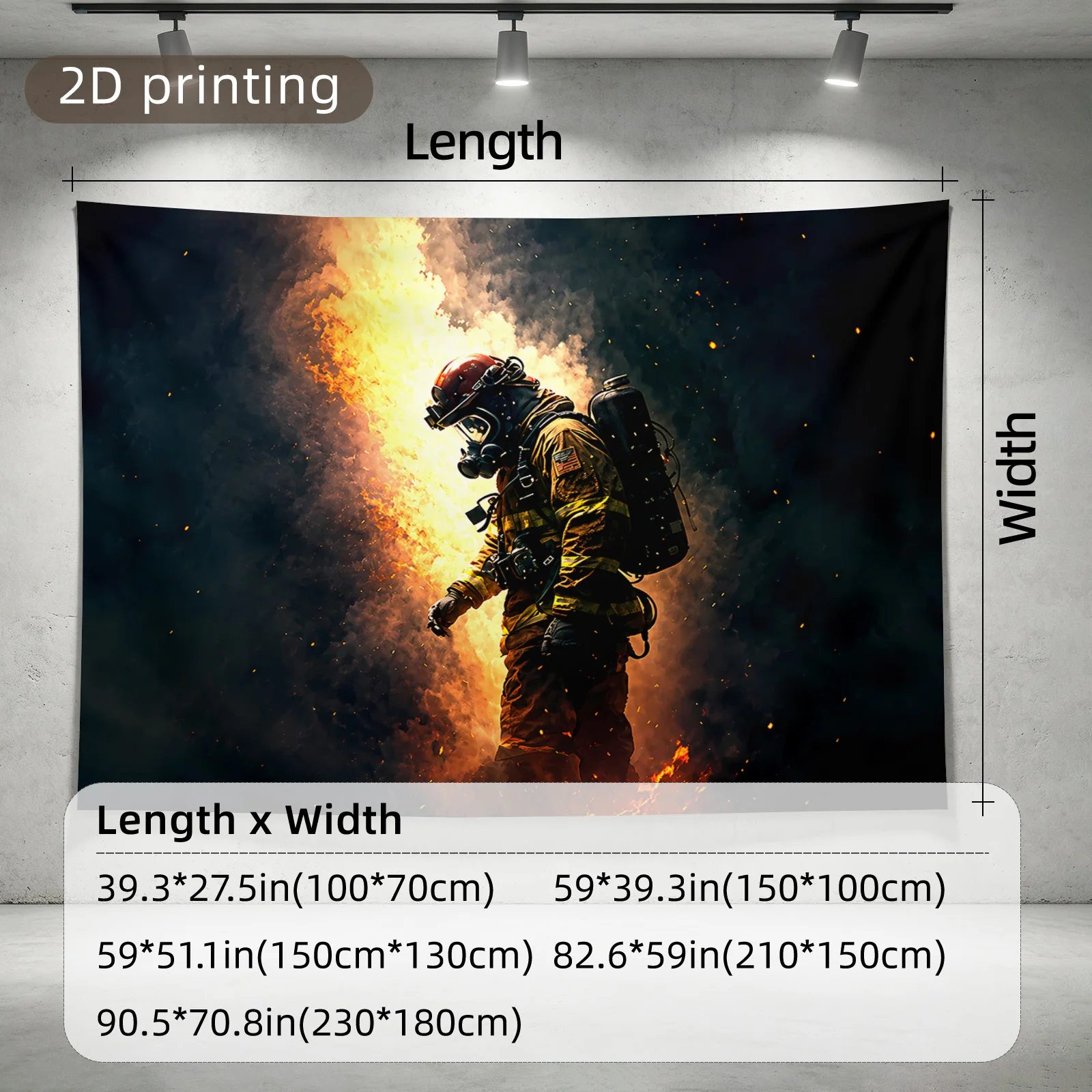 Dramatic Firefighter Tapestry Wall Hanging Inferno Rescue Hero Man Cave Decor Industrial Disaster Scene Polyester Fabric Print A